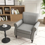Fauteuil d'appoint en similicuir noir/marron/gris avec accoudoirs roulés, garniture cloutée et pieds en bois – 1 place