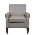 Fauteuil d'appoint en similicuir noir/marron/gris avec accoudoirs roulés, garniture cloutée et pieds en bois – 1 place