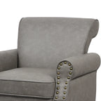 Fauteuil d'appoint en similicuir noir/marron/gris avec accoudoirs roulés, garniture cloutée et pieds en bois – 1 place