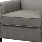 Fauteuil d'appoint en similicuir noir/marron/gris avec accoudoirs roulés, garniture cloutée et pieds en bois – 1 place