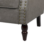 Fauteuil d'appoint en similicuir noir/marron/gris avec accoudoirs roulés, garniture cloutée et pieds en bois – 1 place