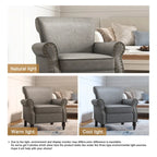 Fauteuil d'appoint en similicuir noir/marron/gris avec accoudoirs roulés, garniture cloutée et pieds en bois – 1 place