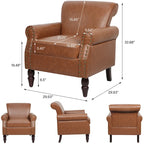 Fauteuil d'appoint en similicuir noir/marron/gris avec accoudoirs roulés, garniture cloutée et pieds en bois – 1 place