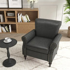 Fauteuil d'appoint en similicuir noir/marron/gris avec accoudoirs roulés, garniture cloutée et pieds en bois – 1 place