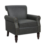 Fauteuil d'appoint en similicuir noir/marron/gris avec accoudoirs roulés, garniture cloutée et pieds en bois – 1 place