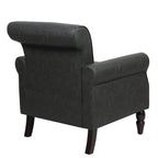 Fauteuil d'appoint en similicuir noir/marron/gris avec accoudoirs roulés, garniture cloutée et pieds en bois – 1 place