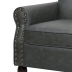 Fauteuil d'appoint en similicuir noir/marron/gris avec accoudoirs roulés, garniture cloutée et pieds en bois – 1 place