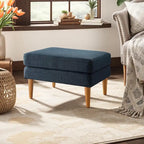 Pouf en tissu bleu foncé/gris anthracite – Style Mid-Century, pour 1 à 2 personnes