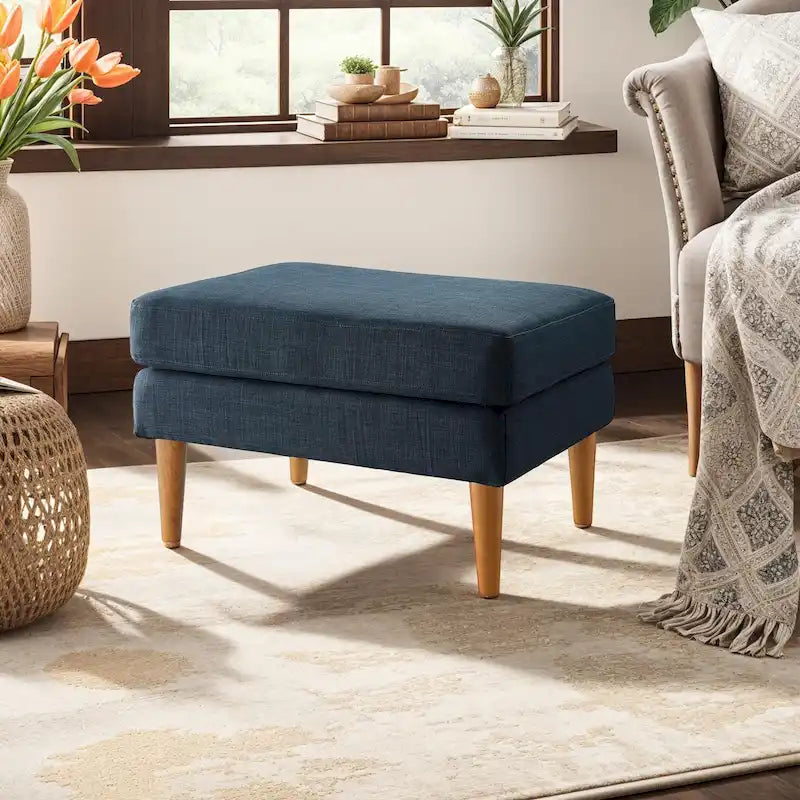 Pouf en tissu bleu foncé/gris anthracite – Style Mid-Century, pour 1 à 2 personnes