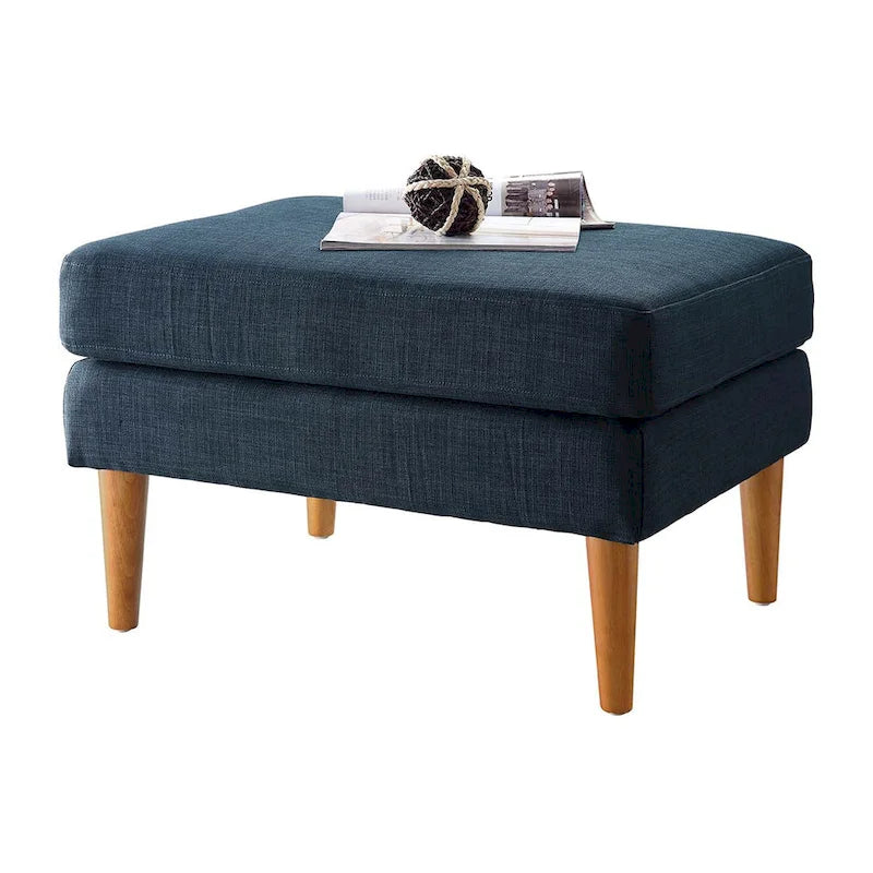 Pouf en tissu bleu foncé/gris anthracite – Style Mid-Century, pour 1 à 2 personnes