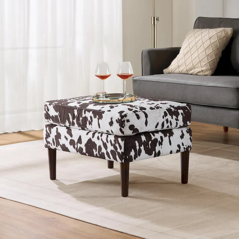Pouf en tissu bleu foncé/gris anthracite – Style Mid-Century, pour 1 à 2 personnes