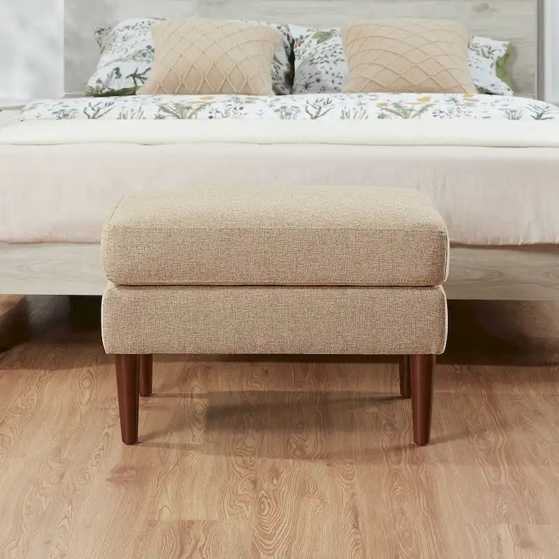 Pouf en tissu bleu foncé/gris anthracite – Style Mid-Century, pour 1 à 2 personnes