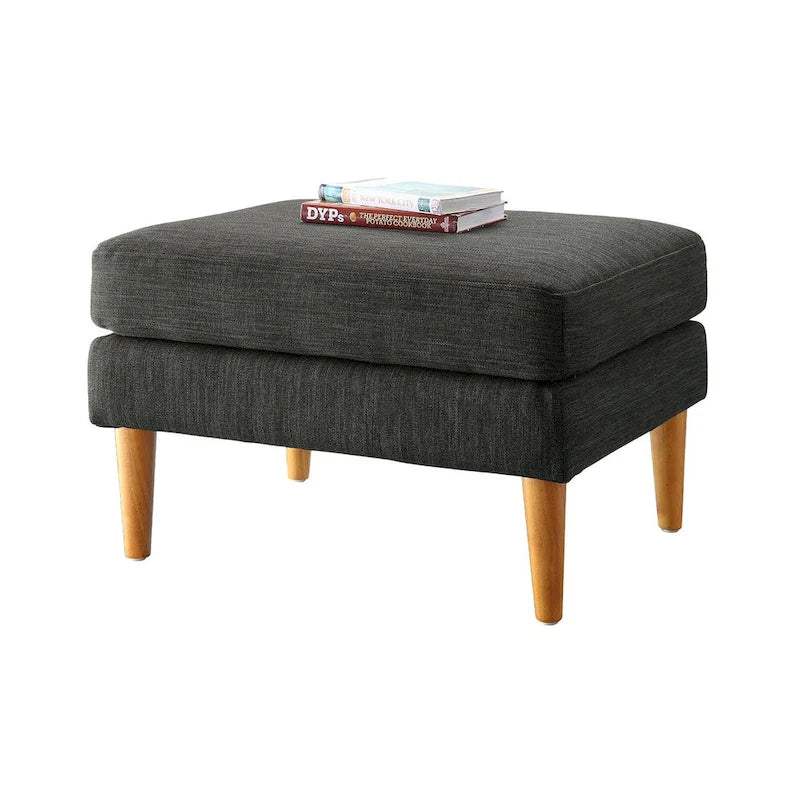 Pouf en tissu bleu foncé/gris anthracite – Style Mid-Century, pour 1 à 2 personnes
