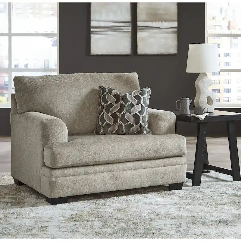 Fauteuil d'appoint surdimensionné en polyester couleur taupe/muscade avec coussin décoratif – 1 place