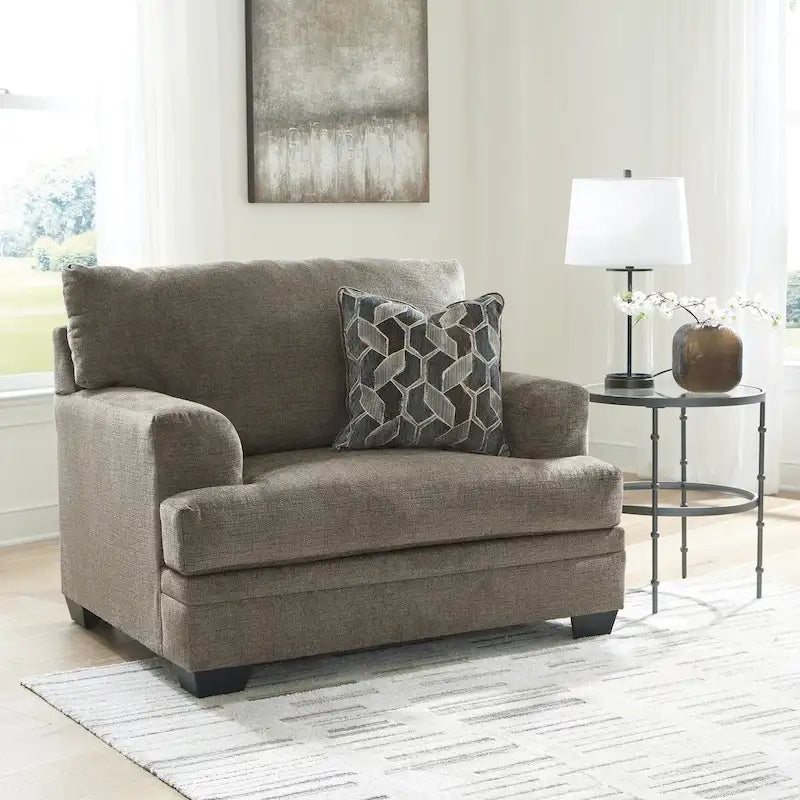 Fauteuil d'appoint surdimensionné en polyester couleur taupe/muscade avec coussin décoratif – 1 place