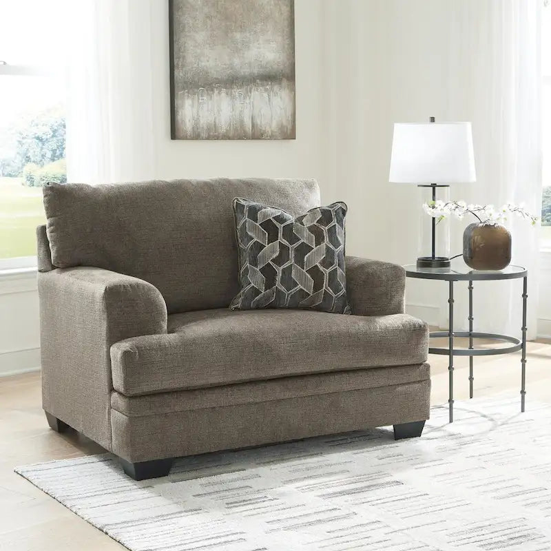 Fauteuil d'appoint surdimensionné en polyester couleur taupe/muscade avec coussin décoratif – 1 place