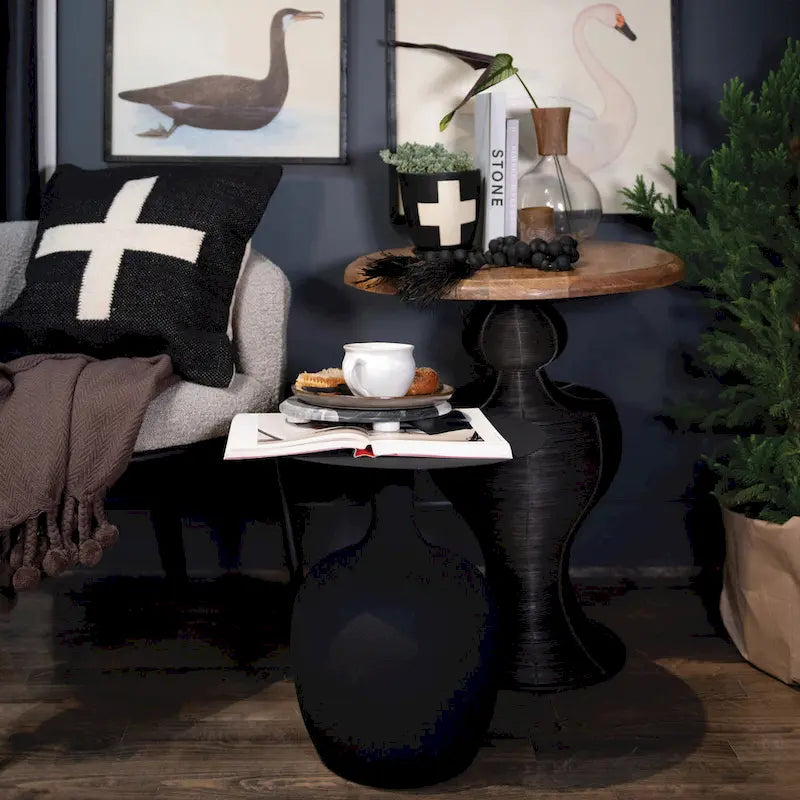 Table d'appoint ronde en métal – Noir / Or / Crème, Usage unique