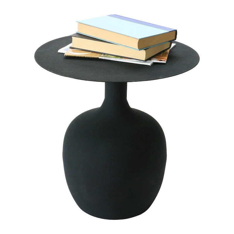 Table d'appoint ronde en métal – Noir / Or / Crème, Usage unique