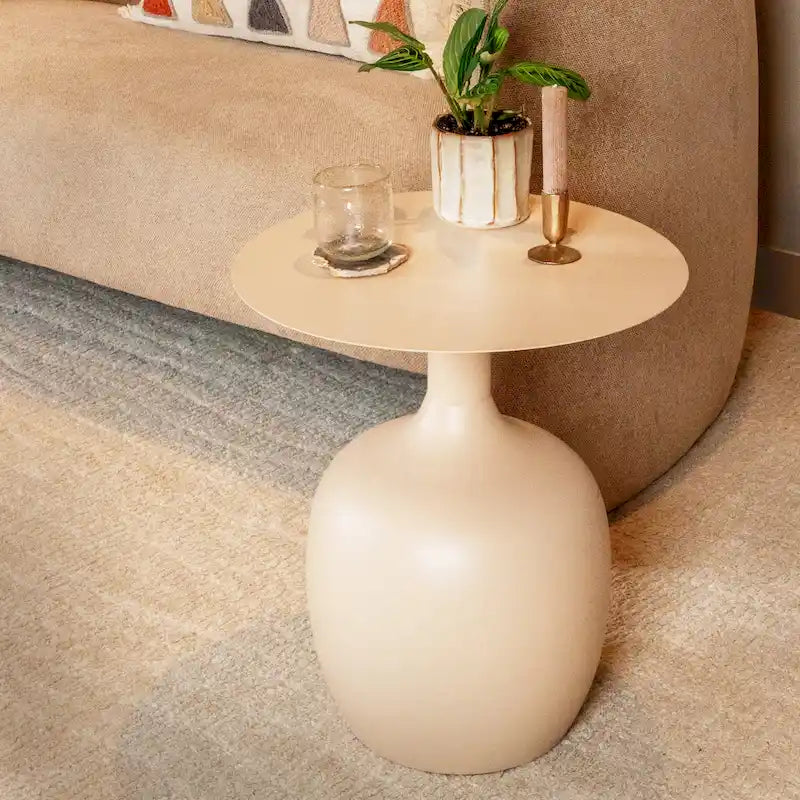 Table d'appoint ronde en métal – Noir / Or / Crème, Usage unique