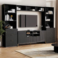 Meuble TV mural 4 pièces noir/blanc avec étagères et tiroirs – Style moderne, pour toute la famille