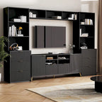 Meuble TV mural 4 pièces noir/blanc avec étagères et tiroirs – Style moderne, pour toute la famille