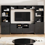 Meuble TV mural 4 pièces noir/blanc avec étagères et tiroirs – Style moderne, pour toute la famille