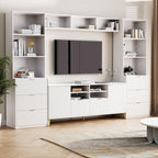 Meuble TV mural 4 pièces noir/blanc avec étagères et tiroirs – Style moderne, pour toute la famille