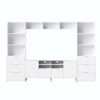 Meuble TV mural 4 pièces noir/blanc avec étagères et tiroirs – Style moderne, pour toute la famille