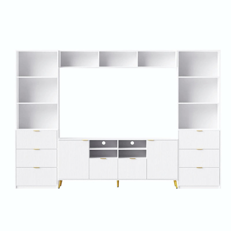 Meuble TV mural 4 pièces noir/blanc avec étagères et tiroirs – Style moderne, pour toute la famille
