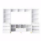 Meuble TV mural 4 pièces noir/blanc avec étagères et tiroirs – Style moderne, pour toute la famille