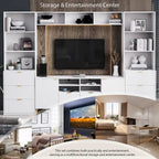 Meuble TV mural 4 pièces noir/blanc avec étagères et tiroirs – Style moderne, pour toute la famille