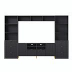 Meuble TV mural 4 pièces noir/blanc avec étagères et tiroirs – Style moderne, pour toute la famille