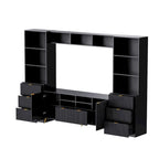 Meuble TV mural 4 pièces noir/blanc avec étagères et tiroirs – Style moderne, pour toute la famille