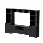 Meuble TV mural 4 pièces noir/blanc avec étagères et tiroirs – Style moderne, pour toute la famille