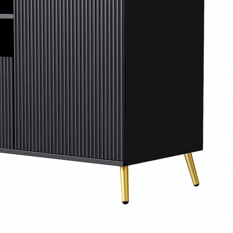 Meuble TV mural 4 pièces noir/blanc avec étagères et tiroirs – Style moderne, pour toute la famille