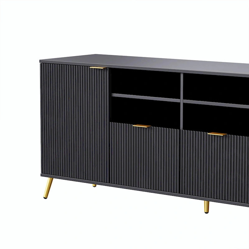 Meuble TV mural 4 pièces noir/blanc avec étagères et tiroirs – Style moderne, pour toute la famille