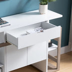 Buffet bicolore taupe clair et foncé avec tiroir, meuble à 2 portes et étagères ouvertes – Unité simple