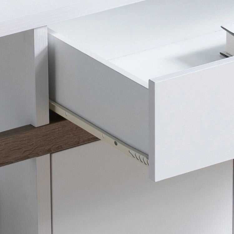 Buffet bicolore taupe clair et foncé avec tiroir, meuble à 2 portes et étagères ouvertes – Unité simple