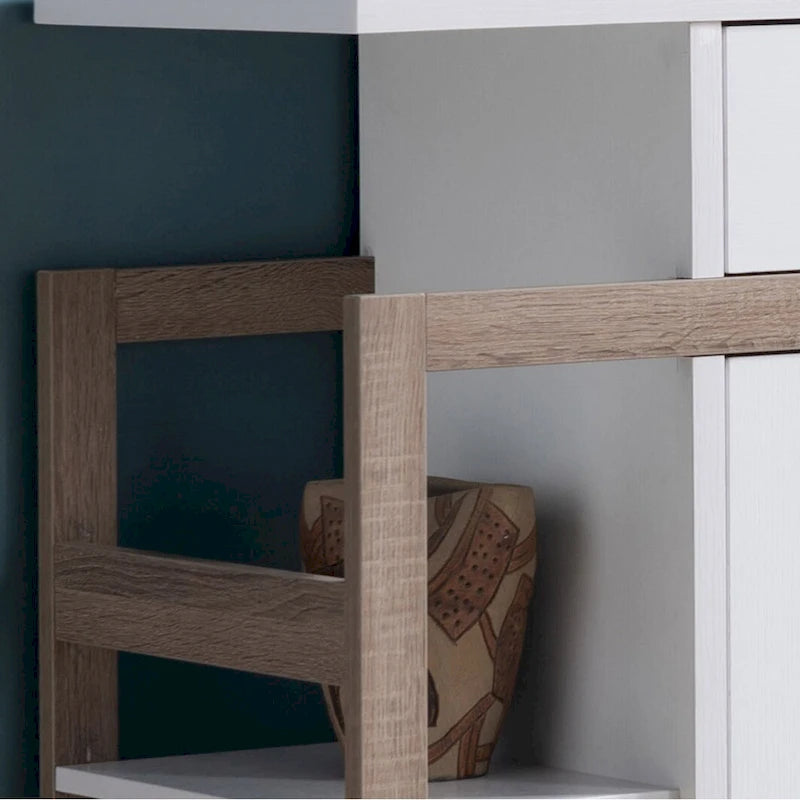 Buffet bicolore taupe clair et foncé avec tiroir, meuble à 2 portes et étagères ouvertes – Unité simple