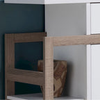 Buffet bicolore taupe clair et foncé avec tiroir, meuble à 2 portes et étagères ouvertes – Unité simple