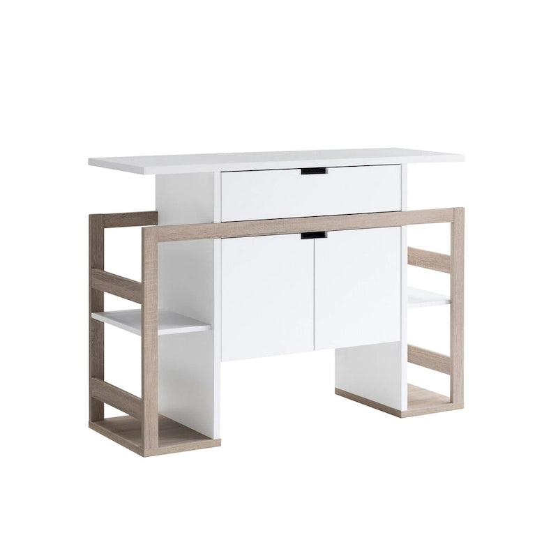 Buffet bicolore taupe clair et foncé avec tiroir, meuble à 2 portes et étagères ouvertes – Unité simple