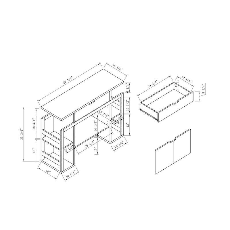 Buffet bicolore taupe clair et foncé avec tiroir, meuble à 2 portes et étagères ouvertes – Unité simple