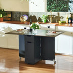 Table à manger marron extensible à abattants avec tiroir de rangement, placard et roulettes – Pour 2 à 4 personnes