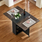 Table à manger marron extensible à abattants avec tiroir de rangement, placard et roulettes – Pour 2 à 4 personnes