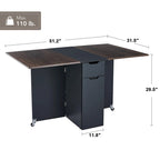 Table à manger marron extensible à abattants avec tiroir de rangement, placard et roulettes – Pour 2 à 4 personnes
