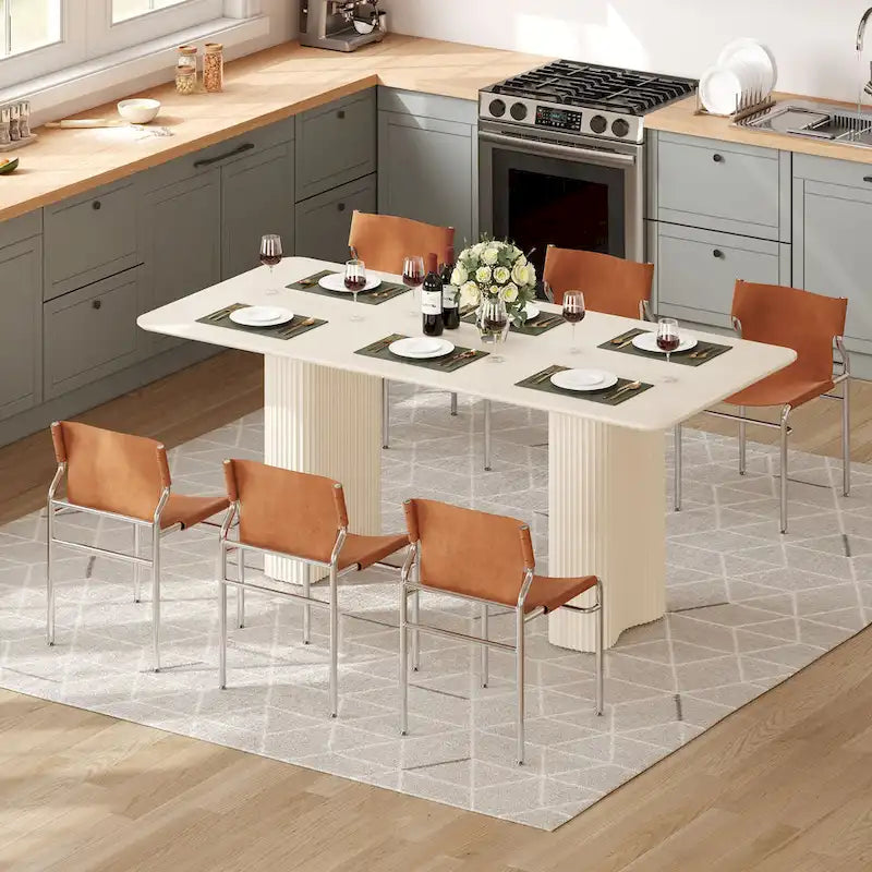 Table à manger moderne blanc crème avec base incurvée – Pour 6 à 8 personnes