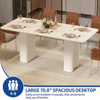 Table à manger moderne blanc crème avec base incurvée – Pour 6 à 8 personnes