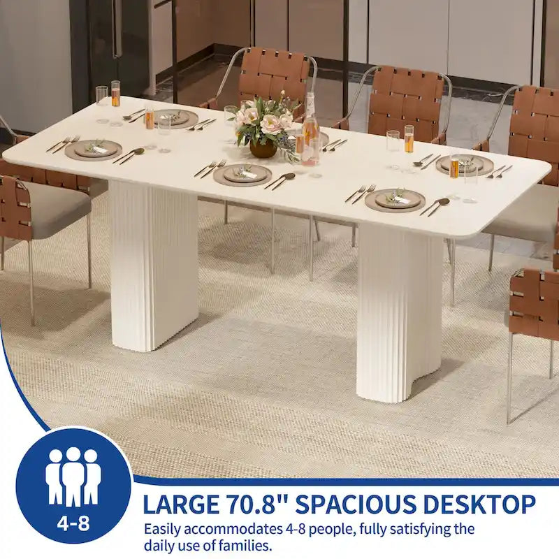 Table à manger moderne blanc crème avec base incurvée – Pour 6 à 8 personnes