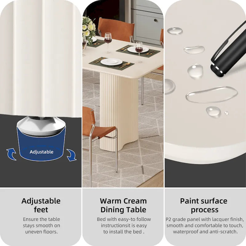 Table à manger moderne blanc crème avec base incurvée – Pour 6 à 8 personnes