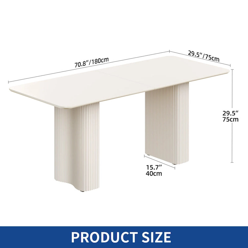 Table à manger moderne blanc crème avec base incurvée – Pour 6 à 8 personnes